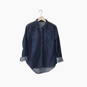 🏷 topshop womens denim moto long sleeve button down minimal classic shirt top
